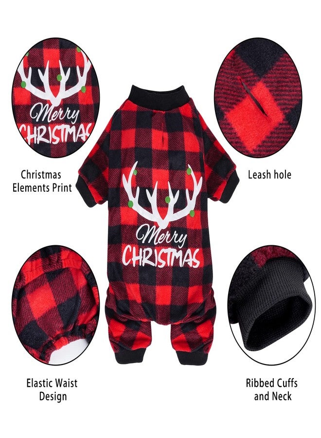 Dxhycc Pet Christmas Pajamas Red Black Plaid Dog Pajamas Pet Dog Fleece Jumpsuit Soft Warm Puppy Christmas Jammies Cat Doggie Sweater, S - Image 2